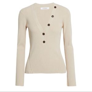 Frame Rib-Knit V-Neck Top-Vanilla-size L